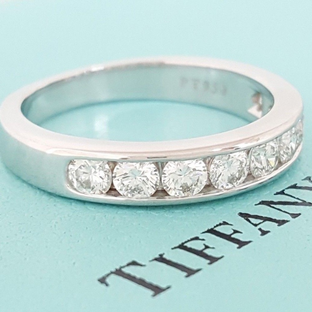 Platinum Round Cut Diamond Half Circle Band 3.9 mm